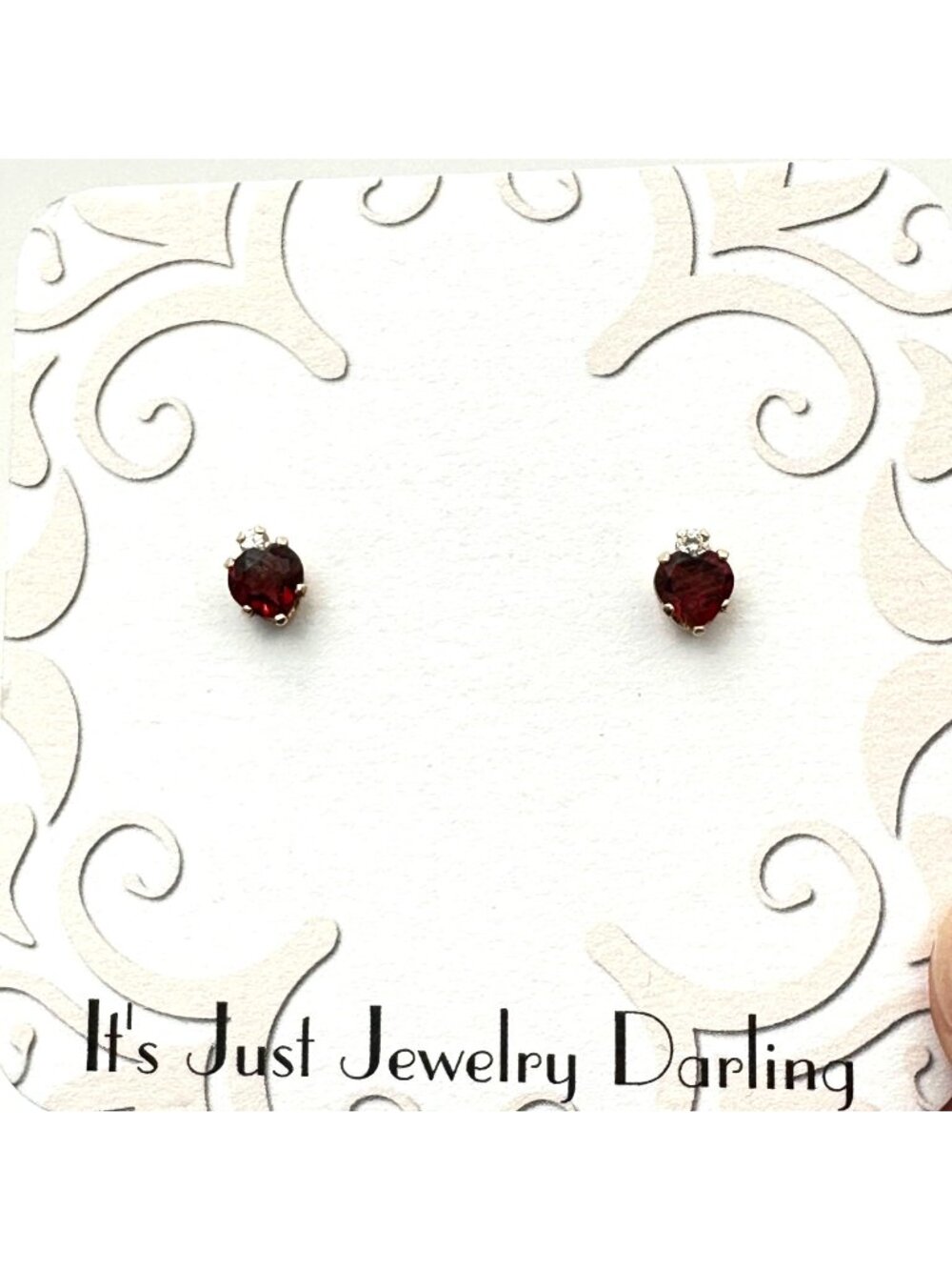10K Gold Earrings Garnet Heart CZ Stud Pierced